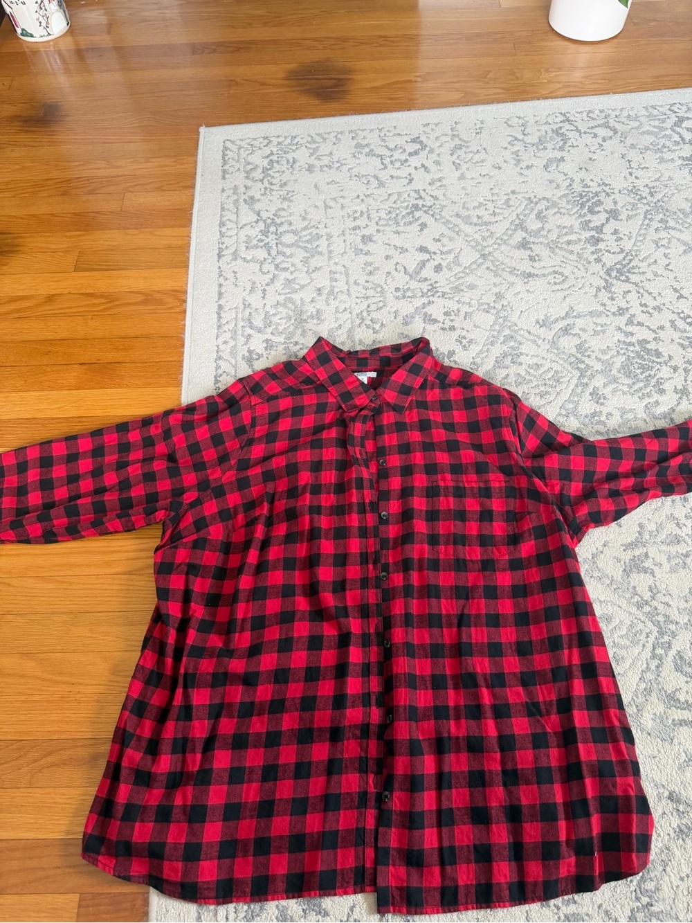 Woman’s  Red and Black Buffalo Plaid Button-Up Flannel Shirt